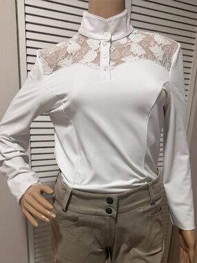 Equisite Elements of Style White Lace Alice Equestrian Show Shirt NWT med